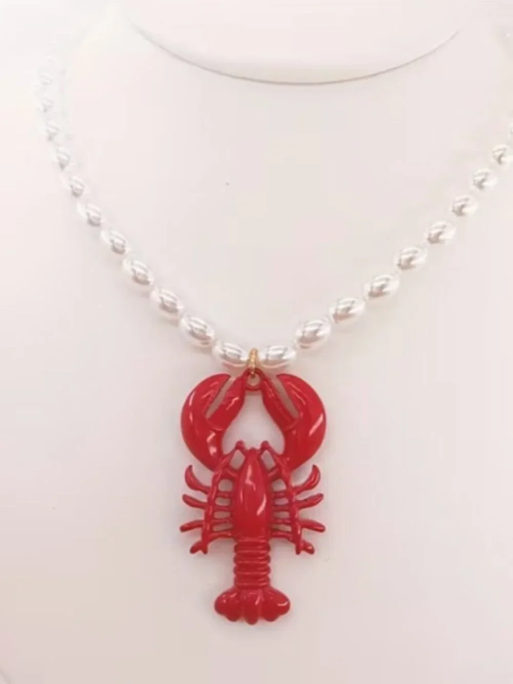 Red & Pearl Lobster Statement Necklace (NEW & SO CUTE!) - Picture 3 of 5